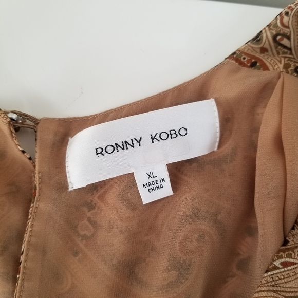 Ronny Kobo Astrid Paisley Ruched Silk Midi Cocktail Dress Size XL Multicolored - Picture 5 of 16